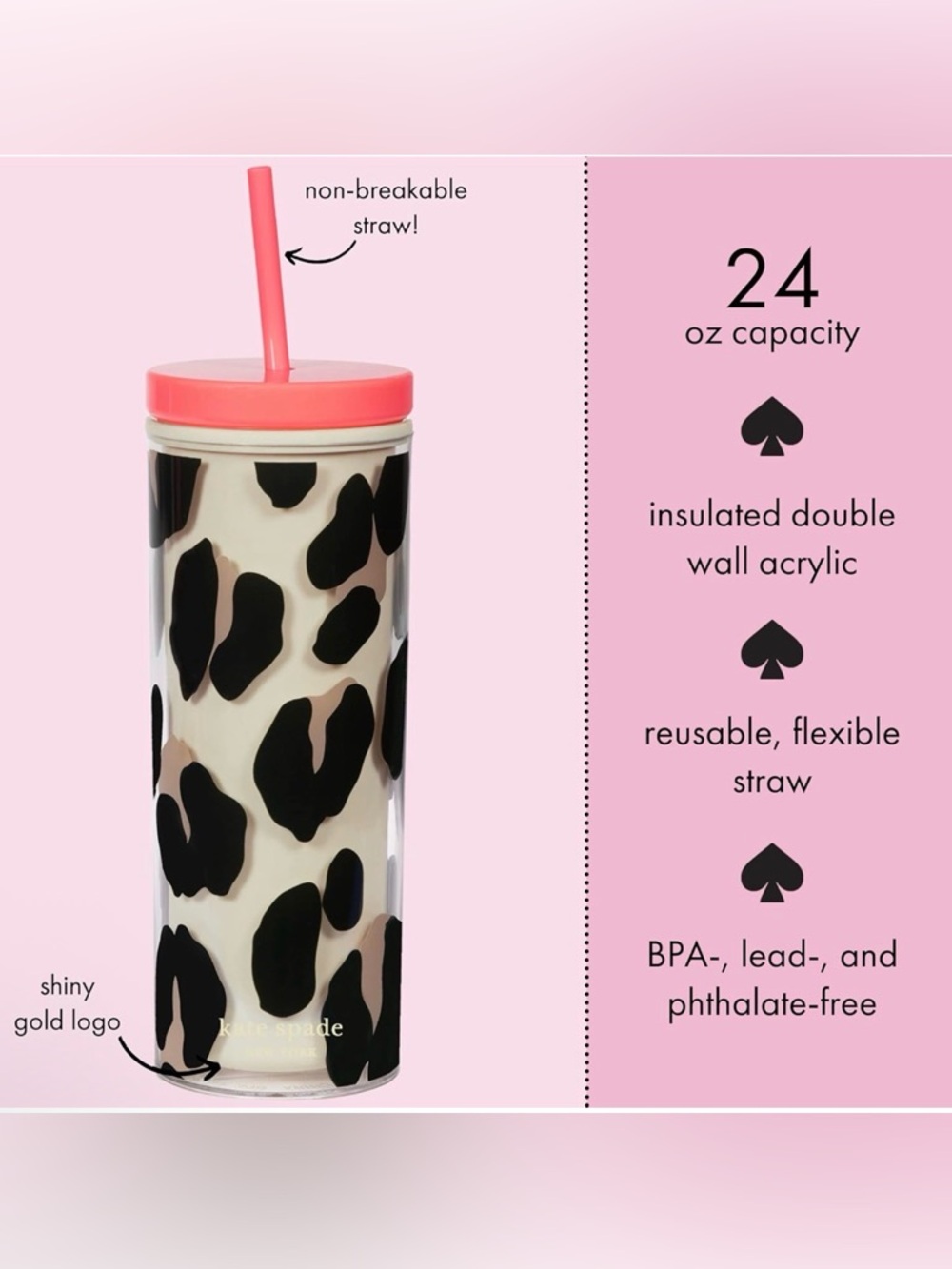 kate spade Leopard Spot Tumbler 24oz - Picture 4 of 4